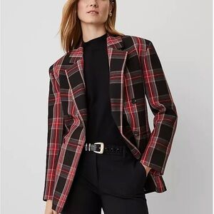 Ann Taylor Plaid Relaxed Double Breasted Blazer
